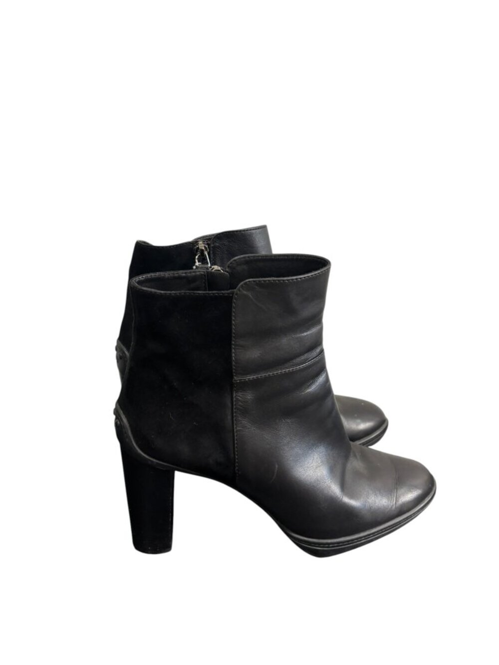 Tod’s Black Leather Ankle Boots Size 40 Block Heel Zip Designer Booties Made in